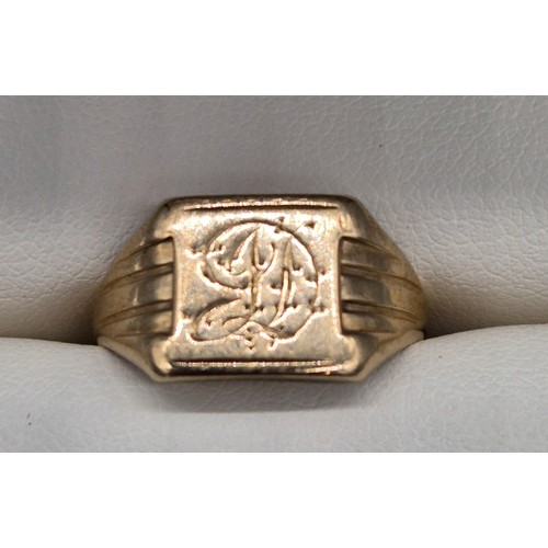 4 - 9ct yellow gold Signet Ring. Engraved with initial 