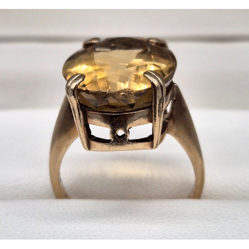 10 - Edinburgh 9ct yellow gold ring fitted with a large oval cut citrine gem stone. [Ring size N] [6.50Gr... 