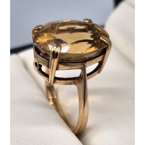 10 - Edinburgh 9ct yellow gold ring fitted with a large oval cut citrine gem stone. [Ring size N] [6.50Gr... 