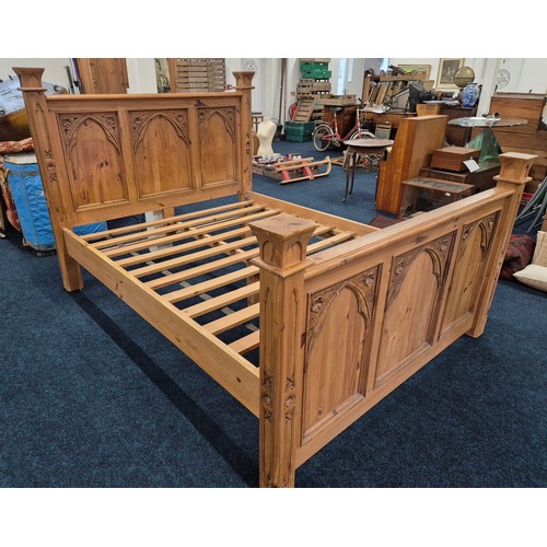 224 - Antique style farm house pine double bed frame [142x160x222cm]