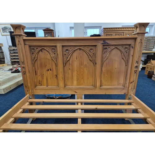 224 - Antique style farm house pine double bed frame [142x160x222cm]