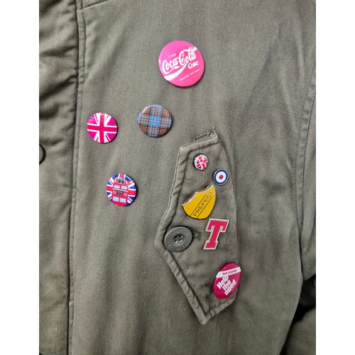 359 - Vintage Lambretta mod parka jacket, fitted with various badges and pins- having the band 