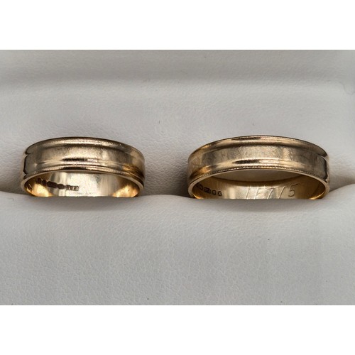 23 - Two matching 9ct yellow gold wedding bands. [Ring size R & L] [4.40Grams]