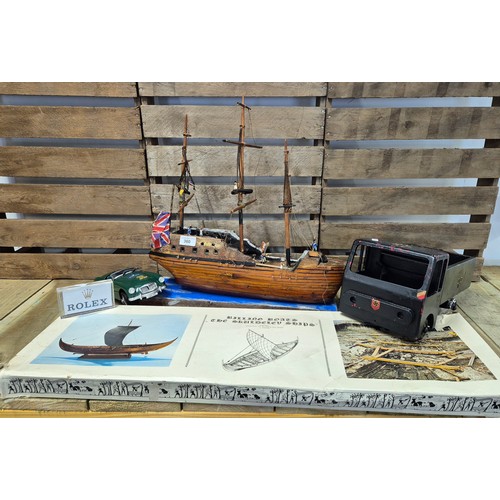 360 - 2 Vintage model ships; Viking ship & galleon Models together with vintage metal truck together with ... 