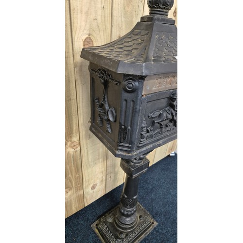 226 - Heavy Cast Iron Letterbox or Post Box supported on a cast iron Plinth [117cm height]