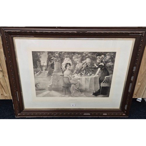 387 - Large Victorian scene print titled ' Gossips' after R. Ronald set in a antique frame [88x112cm]