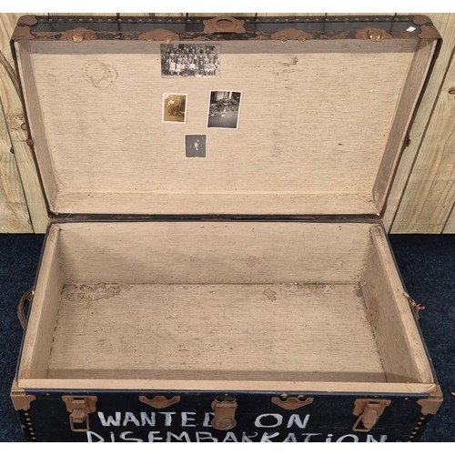 365 - Antique travel trunk belonging to Major Crispin from the rifle brigade assays barracks Tidworth Engl... 