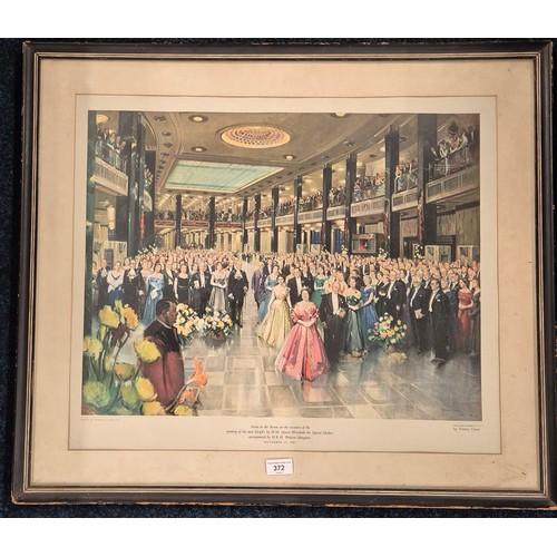 372 - Royalty print titled ' Scene in the Room on the occasion opening of the new Lloyds by H.M Queen Eliz... 