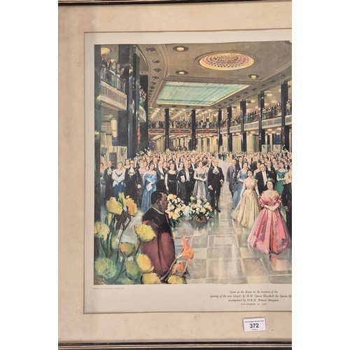 372 - Royalty print titled ' Scene in the Room on the occasion opening of the new Lloyds by H.M Queen Eliz... 