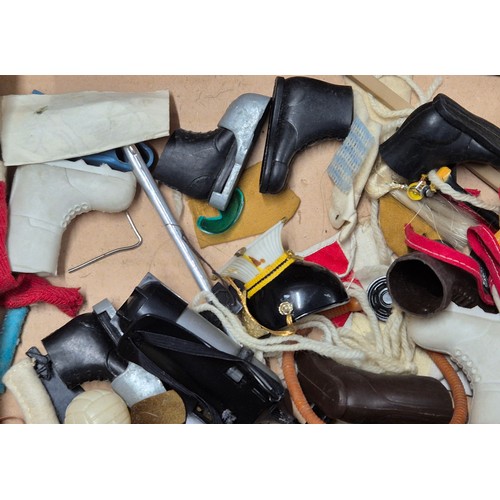 380 - A selection of vintage action man accessories & action man rafts, original lead boots and weight bel... 