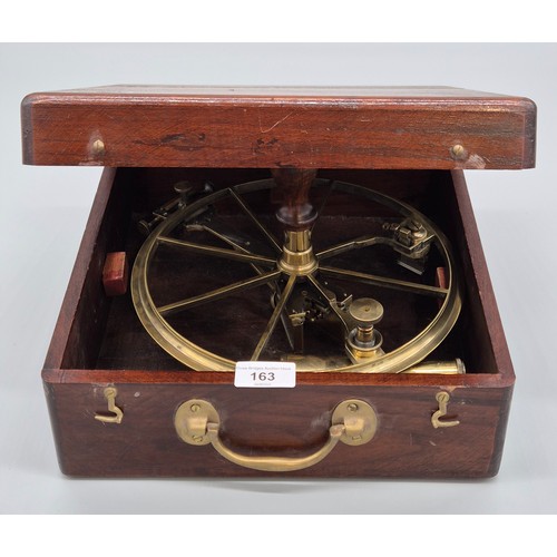 163 - 19th century brass ships reflecting circle sextant in fitted case [24.5cm diameter]