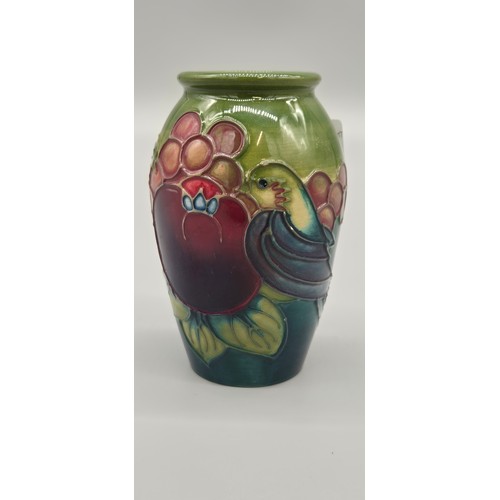 168 - Moorcroft birds & fruit pattern vase [10cm height] [small chip on base]