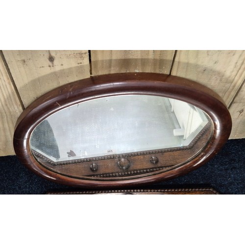 362 - Two antique mirrors; art Deco oak framed mirror & oval mirror