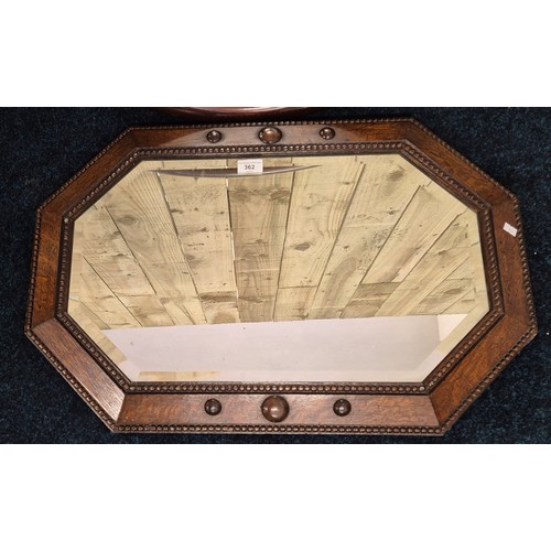 362 - Two antique mirrors; art Deco oak framed mirror & oval mirror