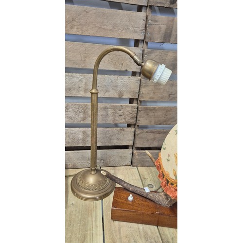 371 - A collection of three vintage Table lamps; 1970s three section brass desk lamp, antler based table l... 