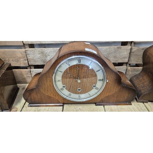 378 - A collection of six mantle clocks; three hole art Deco mantle clock, Bentina art Deco clock & others