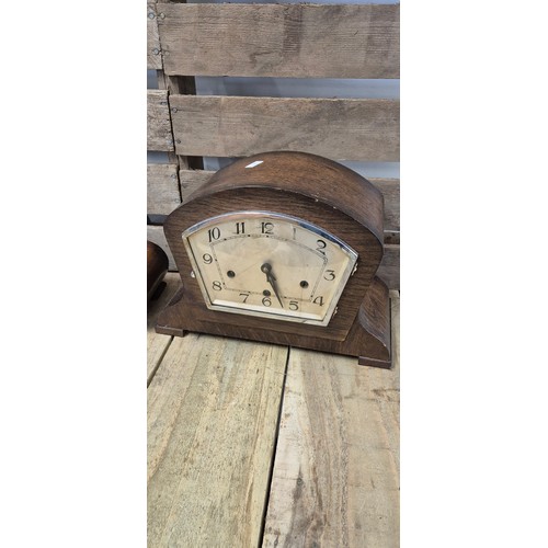 378 - A collection of six mantle clocks; three hole art Deco mantle clock, Bentina art Deco clock & others