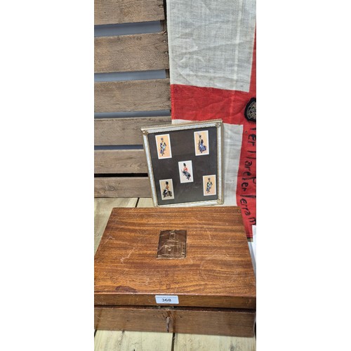 368 - 19th century writing slope box with vintage map, military framed cigarette cards framed & vintage sm... 