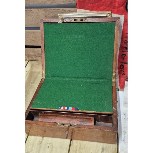 368 - 19th century writing slope box with vintage map, military framed cigarette cards framed & vintage sm... 