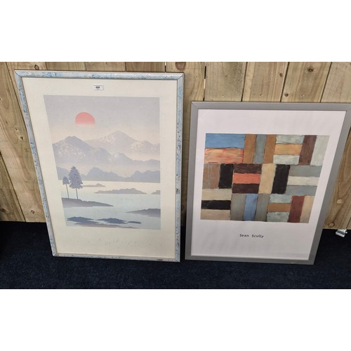 498 - Two modern art prints; Modern art after Sean Scully & Bay Mist print by Ian King [97x66cm]