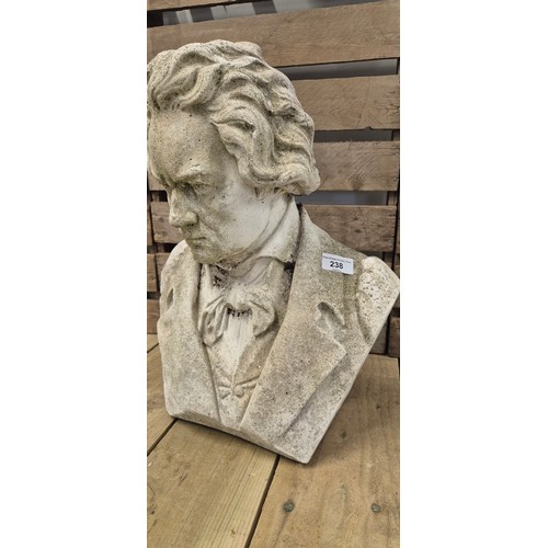 238 - Large and heavy garden bust of Beethoven- cast marble [43cm high]