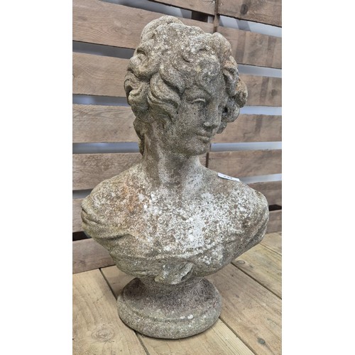 239 - Victorian lady garden bust ornament- cast stone. [51cm high]