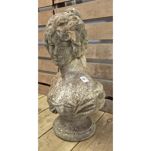 239 - Victorian lady garden bust ornament- cast stone. [51cm high]