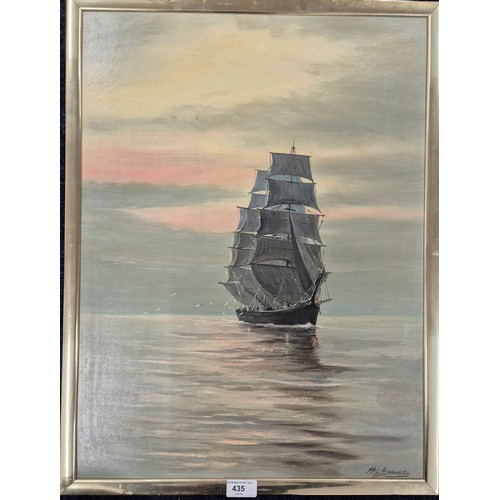 435 - Oil painting depicting Galleon ship at sea by H.L Braunston [64x48cm]