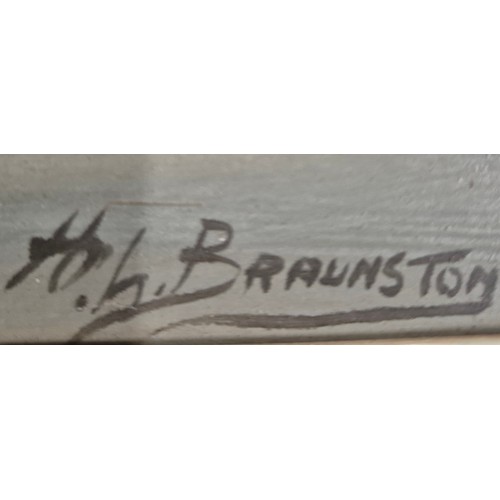 435 - Oil painting depicting Galleon ship at sea by H.L Braunston [64x48cm]