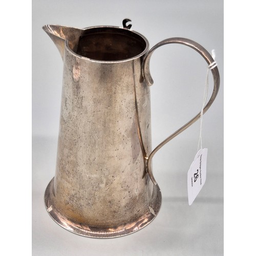 26 - Chester Silver arts and crafts jug. Missing lid. Produced by Barker Brothers. Engraved to the front ... 