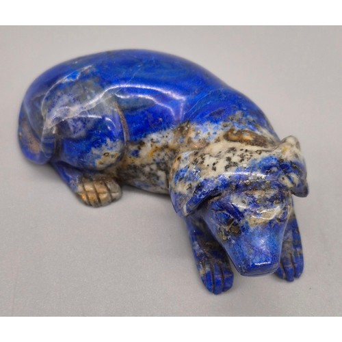 35 - Chinese hand carved Lapis Lazuli dog sculpture. [7cm length]