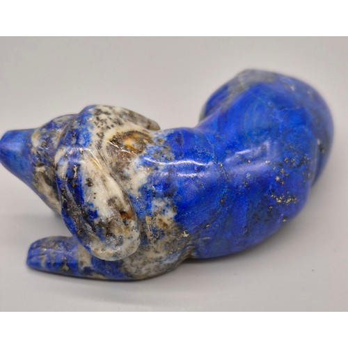 35 - Chinese hand carved Lapis Lazuli dog sculpture. [7cm length]