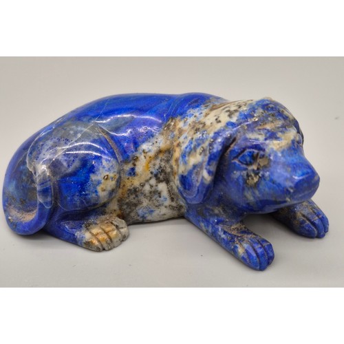 35 - Chinese hand carved Lapis Lazuli dog sculpture. [7cm length]