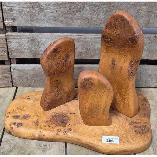 286 - Sculpture of standing stones Made from Burr Walnut by artist- David McKeen- Falkland dated 2005.  [2... 