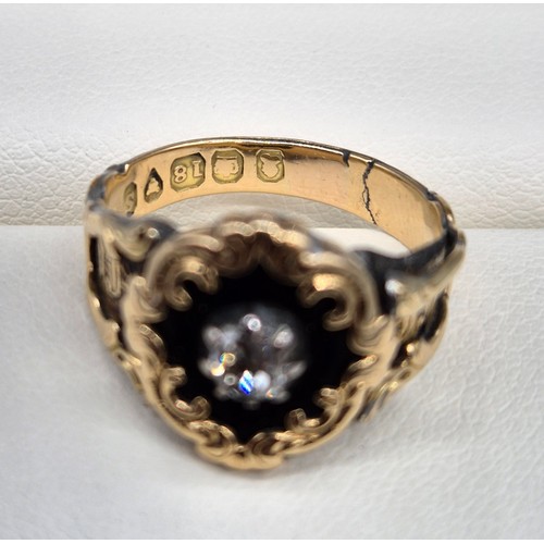 42 - Georgian London/ Sheffield 18ct yellow gold mourning ring. Fitted with a round cut diamond. [4.84gra... 