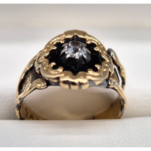 42 - Georgian London/ Sheffield 18ct yellow gold mourning ring. Fitted with a round cut diamond. [4.84gra... 