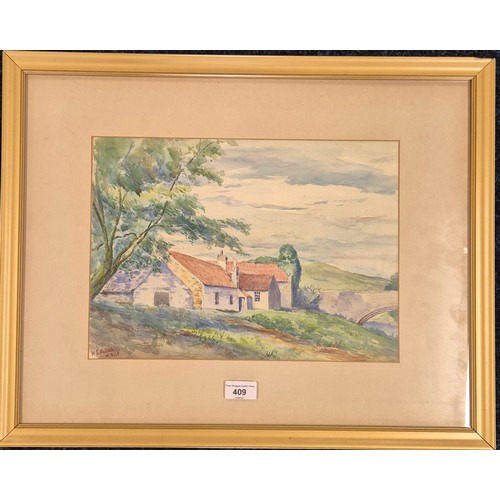 409 - Scottish countryside scene watercolour signed W.S Malloch dated 15/8/1925. [Frame- 48x60cm]