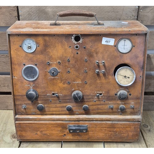 487 - Antique testing machine with drawer of accessories [in need of attention]