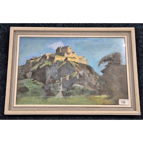 135 - Original painting depicting Edinburgh castle. Fitted within a contemporary frame. [Frame- 35x50cm]