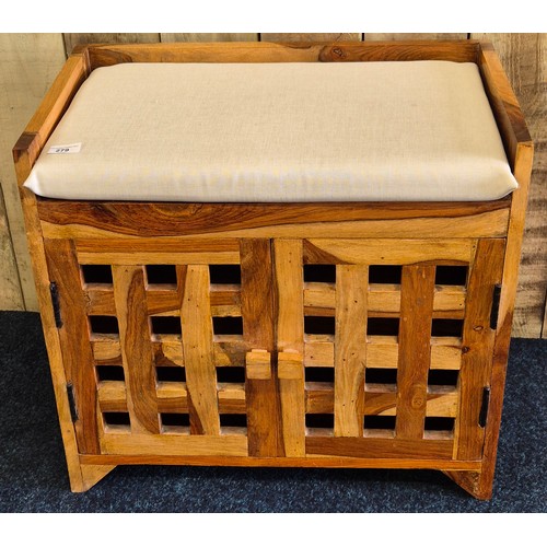 279 - Contemporary heavy Mexican pine two door cabinet stool 55x60x35.