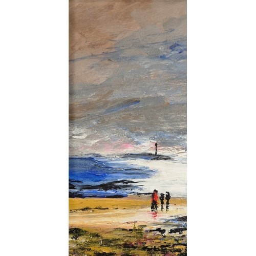 404 - Oil painting titled 'The shore Kildonan isle of Arran' signed Kathleen Cowboy [20x20cm]