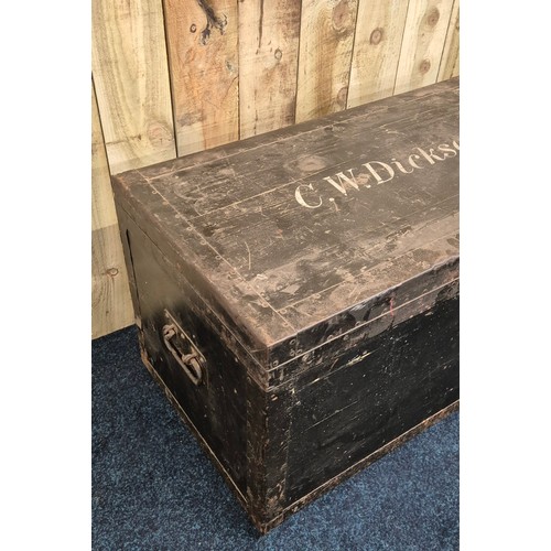 276 - Army & Navy C.S.L makers London Wooden travel trunk, fitted with baize interior. [51X91X50CM]