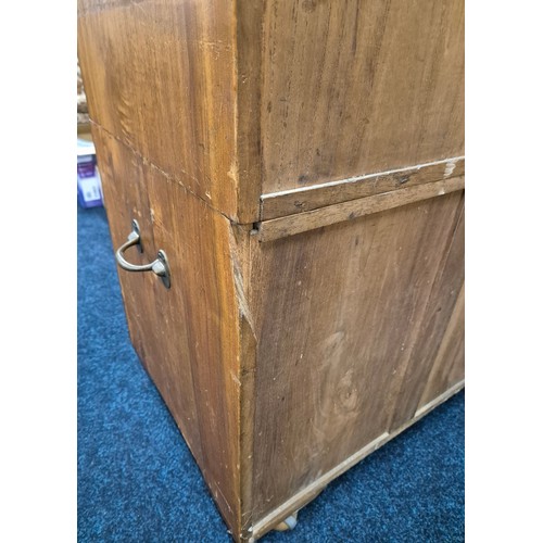 242 - 19th century military campaign chest of drawers, fitted with a Secretaire compartment. Splits in two... 