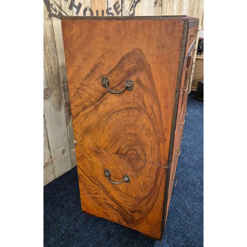 242 - 19th century military campaign chest of drawers, fitted with a Secretaire compartment. Splits in two... 