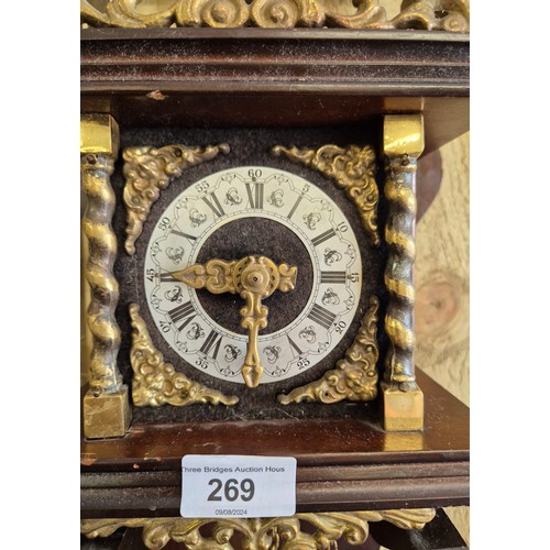 269 - Antique Dutch wall clock with brass weights, no pendulum.