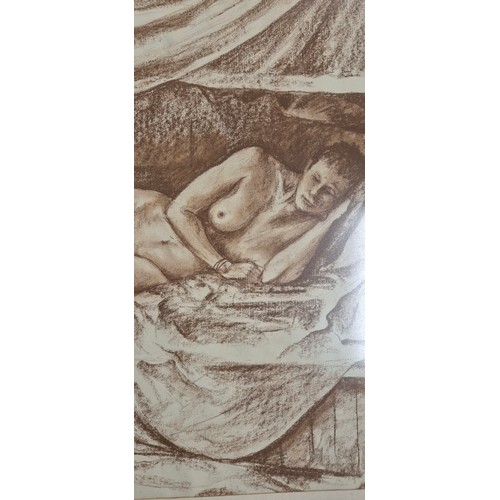 245 - Vintage charcoal drawing of a Nude lady set in mid century framing [57.5x69cm] [unsigned]