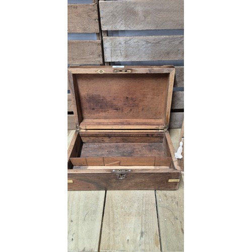 493 - Small antique pine cupboard together with brass bound document box