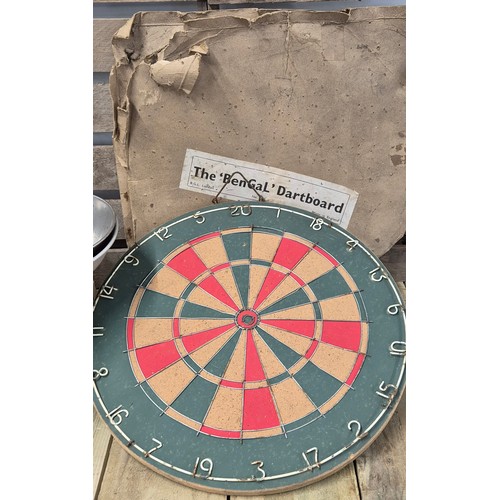 289 - Vandome & Hart Ltd London vintage scales together Bengal company dartboard