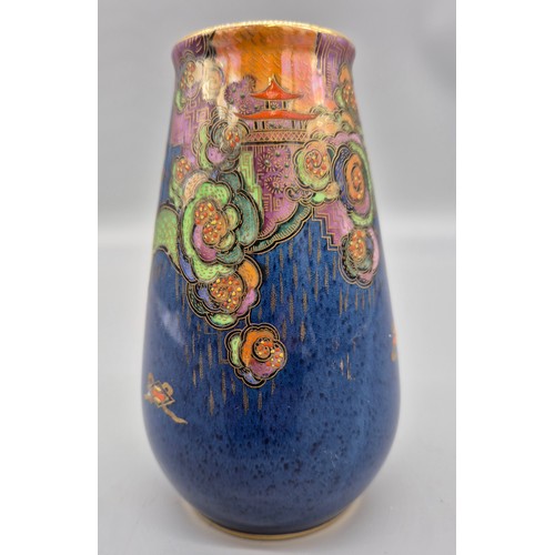 99 - Crown Devon Dragon design vase, blue ground. [15cm high]