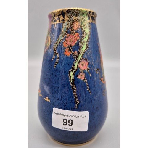 99 - Crown Devon Dragon design vase, blue ground. [15cm high]